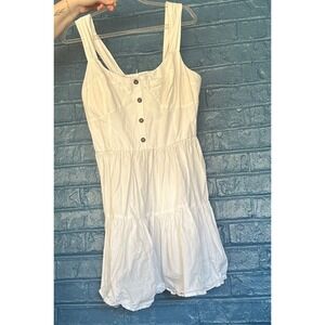 Bileyblue White Mini‎ Dress Sleeveless Button Tiered Casual Summer Dress
